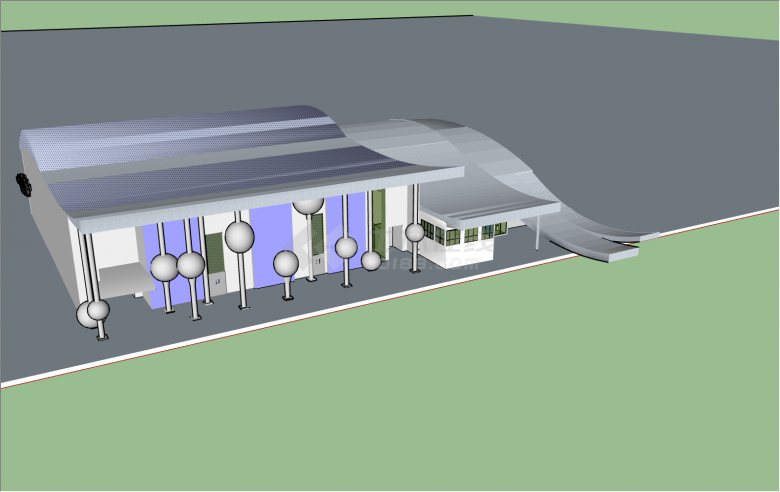 流线型屋顶现代设计风格客运中心汽车站su模型-图二