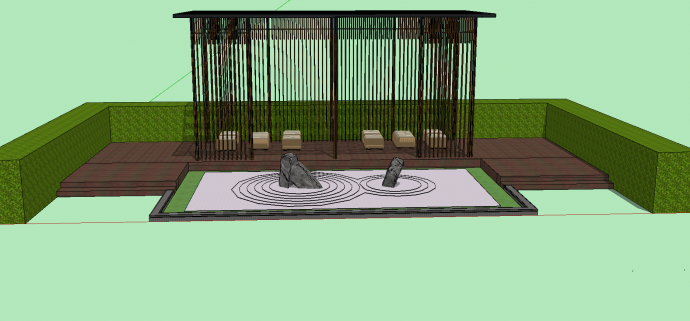 带假山的日式庭院现代凉亭su模型_图1