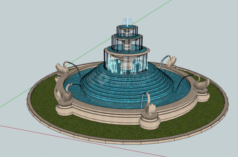 欧式水景喷泉庭院建筑su模型-图一