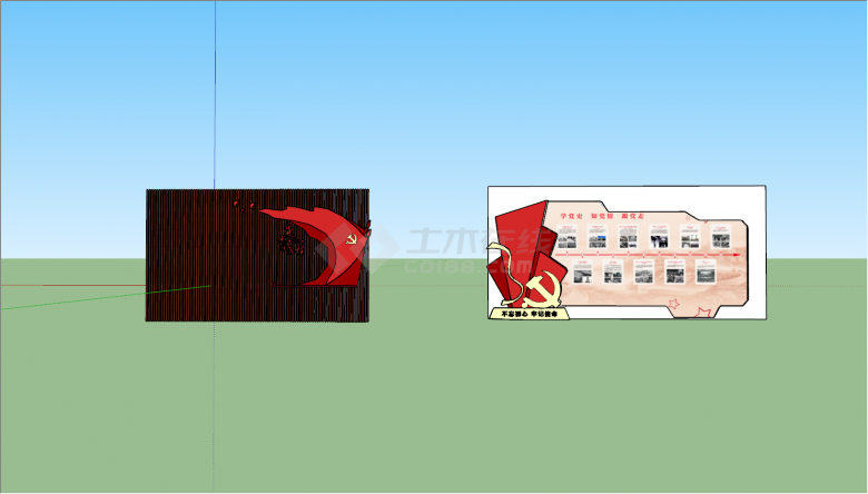 现代党建展厅宣传栏背景墙SU模型-图一