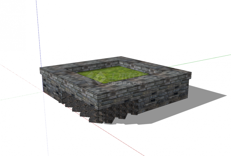 中式砖头不规则创意方形树池su模型-图一