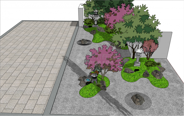 特色中式建筑庭院景观SU模型-图二