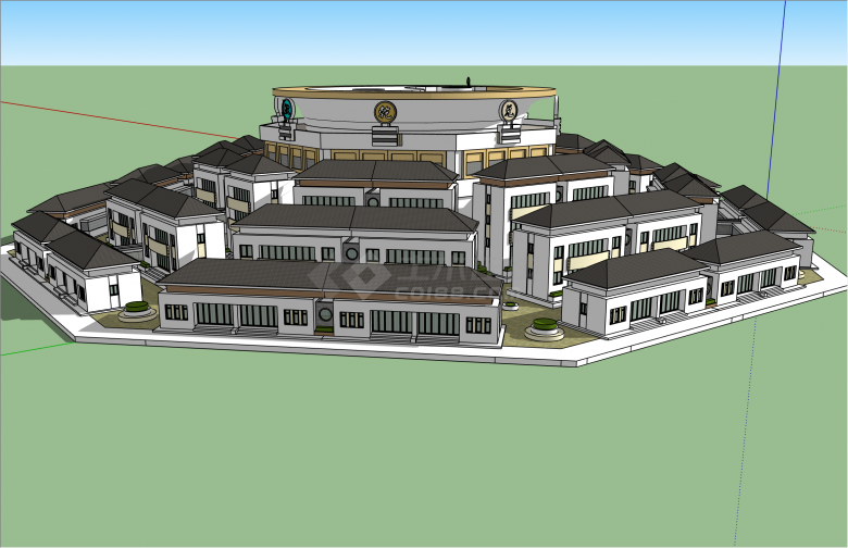 阶梯式新中式太极别墅建筑SU模型-图二