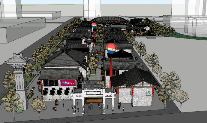 旅游文化主题中式商业街建筑su模型_图1