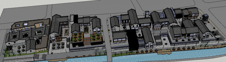 沿河古建的改造商业街方案su模型-图二