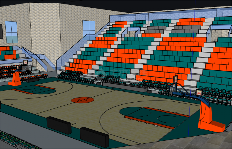 大规模新颖现代风格学校室内篮球场运动场所SU模型-图二