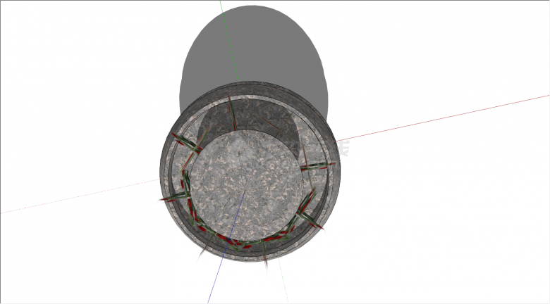 圆形分层石头材质花箱景观SU模型-图二