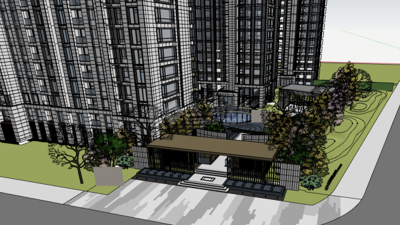现代黑色中式新亚洲建筑风格小区SU模型-图二
