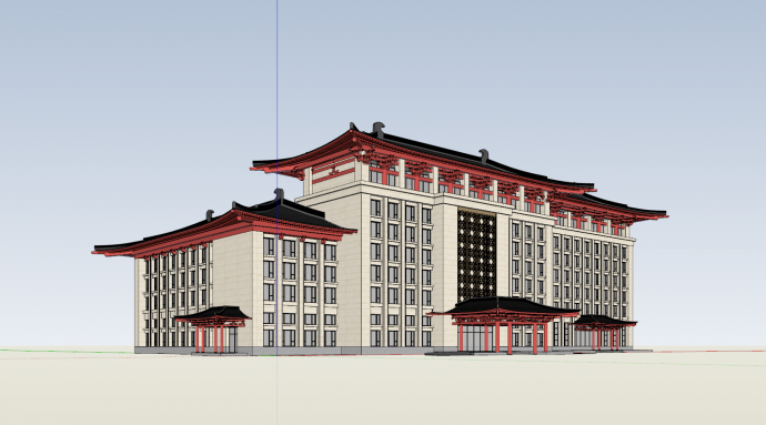新中式行政办公建筑su模型_图1