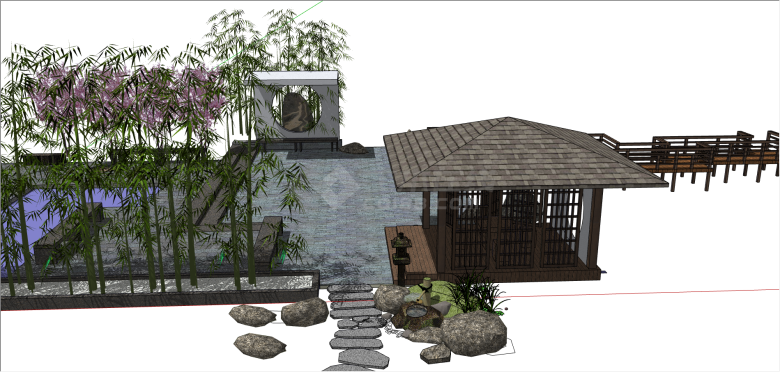 自然石汀步景观建筑su模型-图二