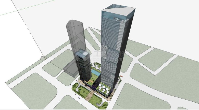 现代商业内街办公楼超高层综合体SU模型-图一