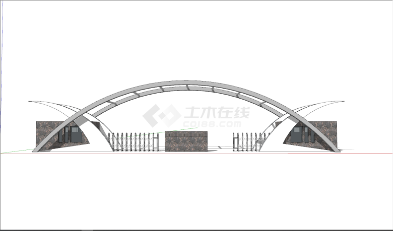 半圆厂区学校大门入口su模型-图二