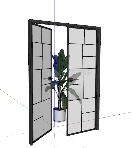 门内有一株绿植的玻璃门su模型-图二