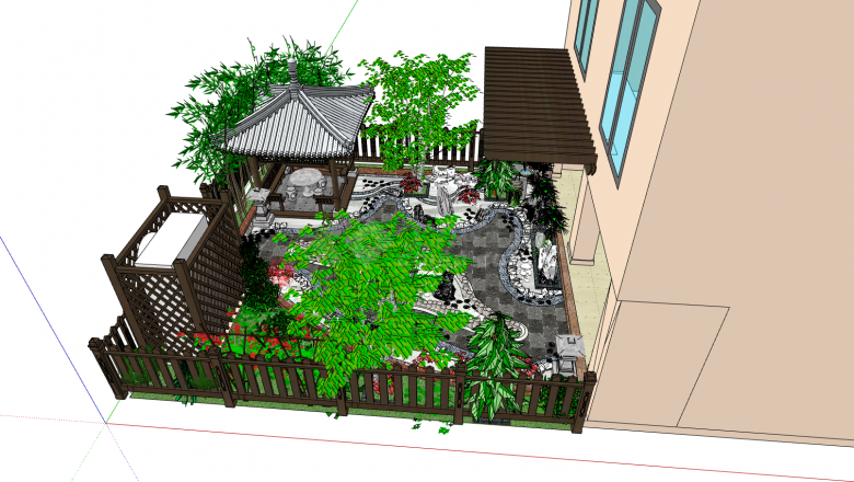 中式古典庭院别墅su模型-图二