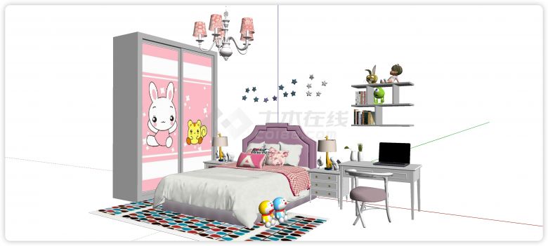 粉色卡通可爱儿童房su模型-图一