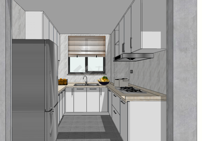 现代小型功能齐全的厨房su模型-图一