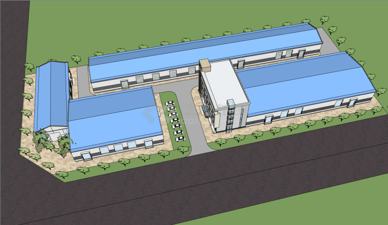 生产办公一体办公建筑su模型-图二