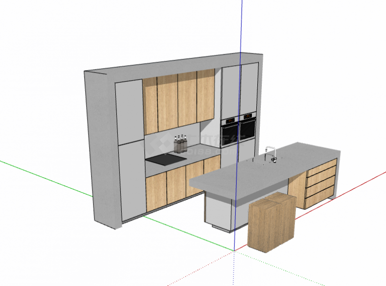 灰色柜子简约厨房su模型-图二
