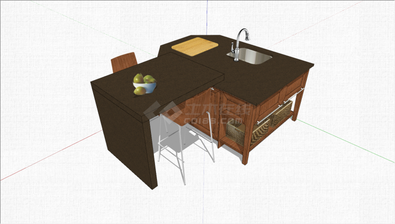 现代实木开放式厨房家具组合su模型-图一