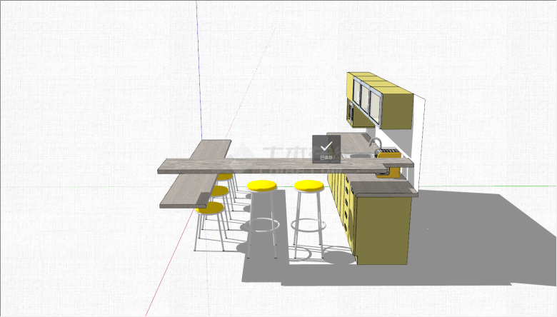 现代黄色开放式厨房家具组合su模型-图一