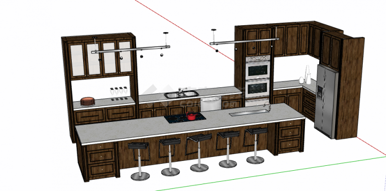 新式褐色柜子厨房su模型-图一