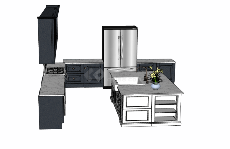 黑柜子白色立式厨房su模型 -图二