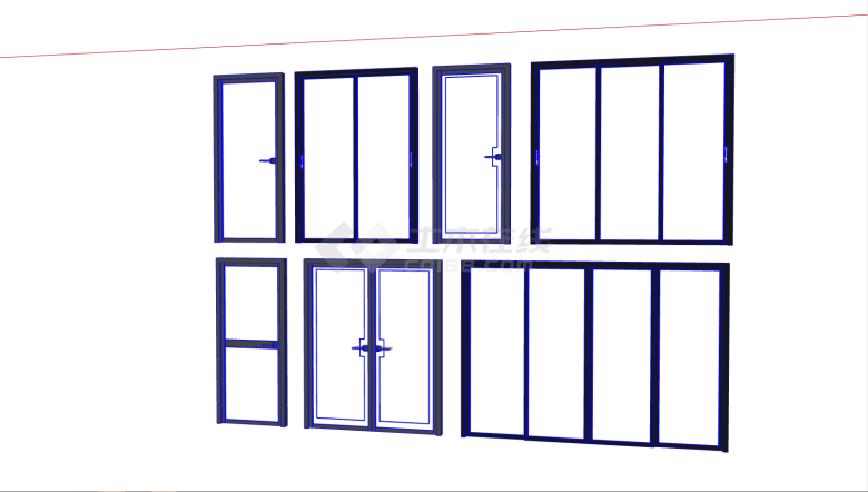 多种现代玻璃门推拉门组合su模型-图二