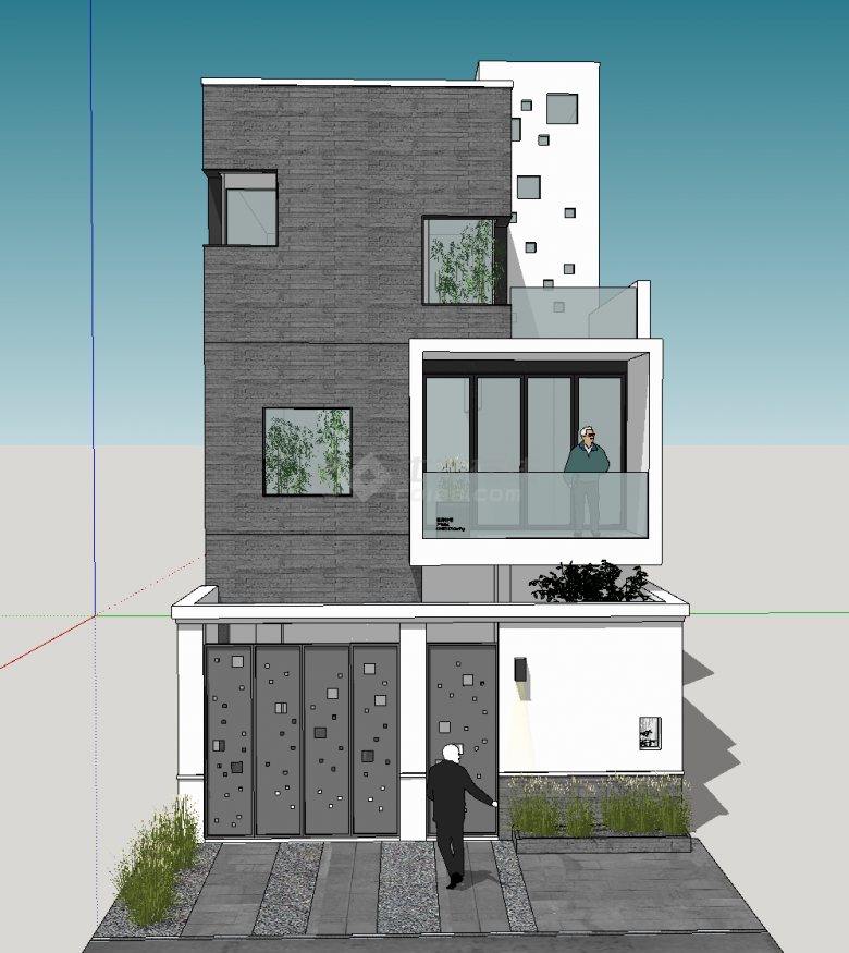 带阳台有盆栽的家庭小住宅su模型-图一