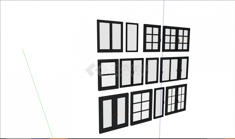 深颜色的简约的窗户组合 su模型-图二