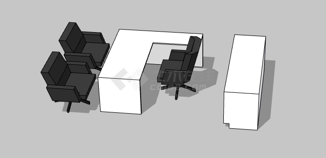 黑椅子白色办公室桌子su模型-图二
