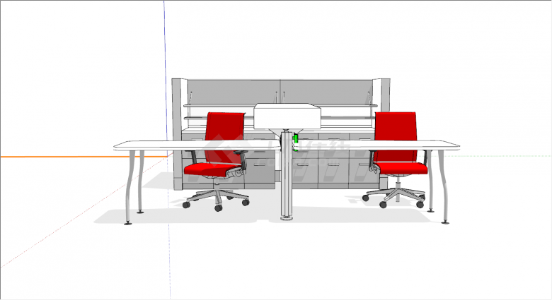 小型白桌红椅办公桌su模型-图二