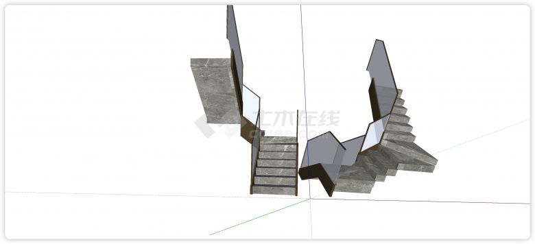 玻璃扶手大理石踏板楼梯su模型-图二
