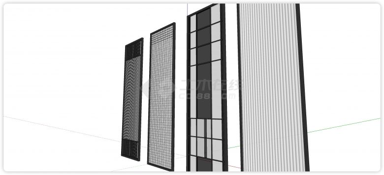 金属框架玻璃屏风隔断su模型-图二