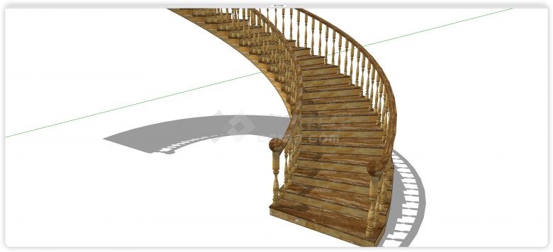 斑斓实木踏板旋转楼梯su模型-图二