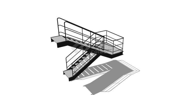 钢结构直跑楼梯su模型-图二