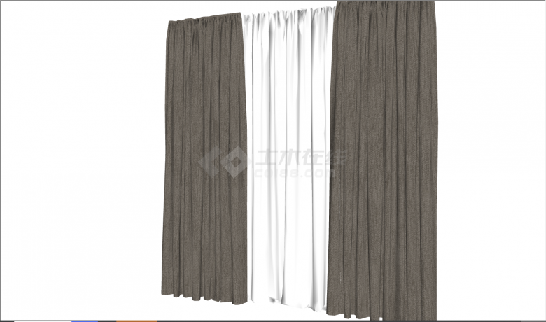 一款拼接的棉麻布料的窗帘 su模型-图二