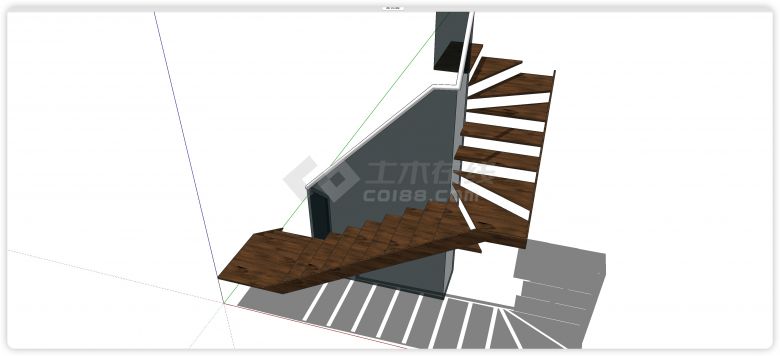 灰色玻璃扶手直角旋转楼梯su模型-图二