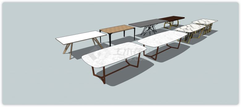 实木桌面金属桌脚餐桌su模型-图二