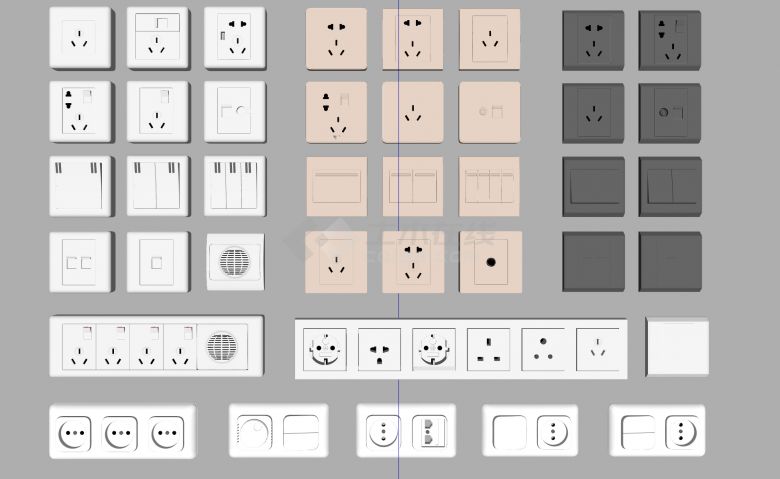 并排多孔开关插座组合su模型-图一