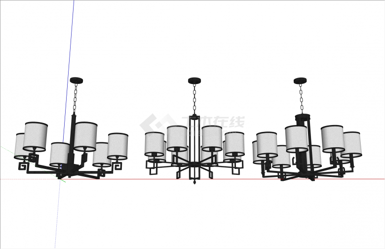 多种新中式吊灯组合su模型-图一