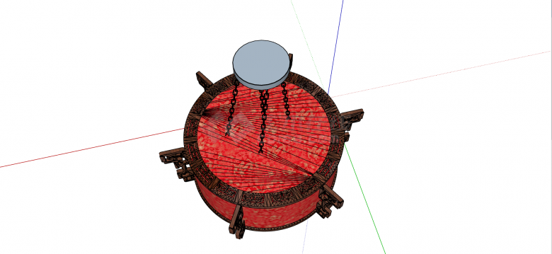 中式红色黄色相间木制雕花框架灯笼式吊灯su模型-图二
