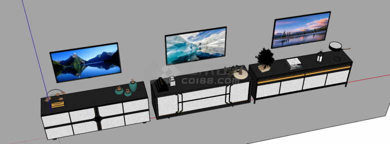 客厅中式电视柜组合su模型-图二