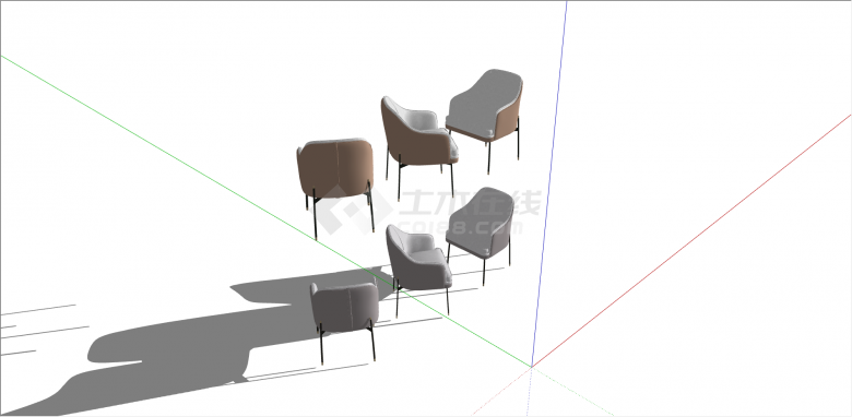 现代灰色布制休闲椅su模型-图二