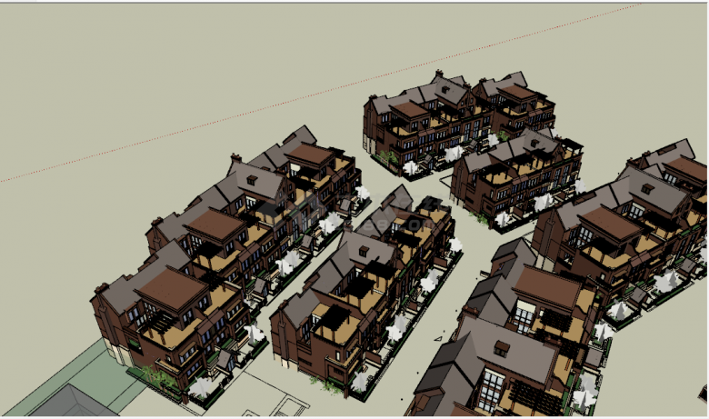现代橙色墙砖橡树湾别墅住宅su模型-图二