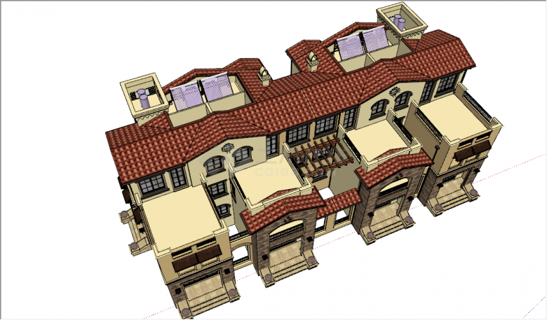 简欧式黄色外墙联排别墅群su模型-图二