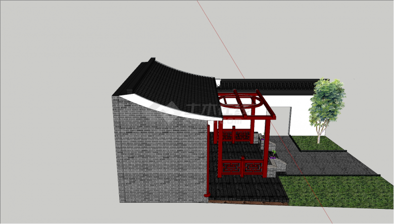 中式红木搭建庭院su模型-图二