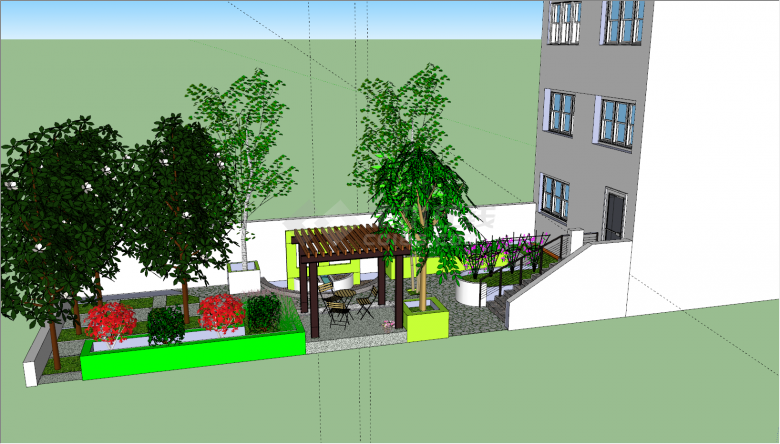 现代半圆式花坛庭院su模型-图二