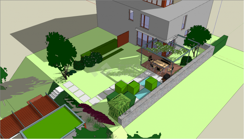 现代别墅葡萄架庭院su模型-图一