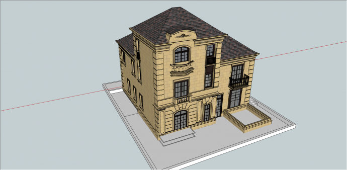 法式黄色石砖制住宅su模型_图1