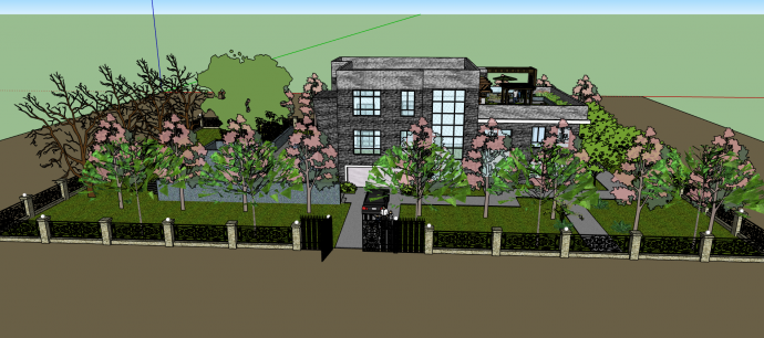 新中式现代多层独栋庭院花园别墅su模型_图1
